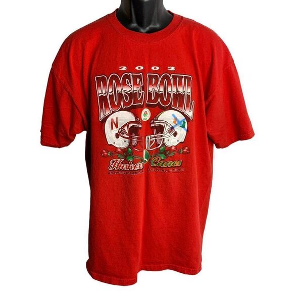 Vintage Y2K Rose Bowl Crewneck T Shirt XL Red Nebraska Huskers Miami Canes NCAA - Picture 2 of 8